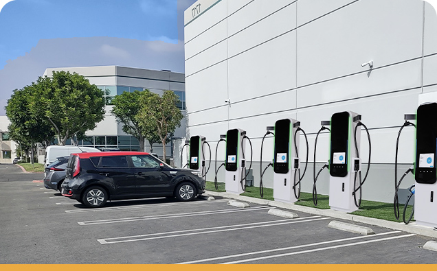 Commercial EV charging station installation at a business parking facility